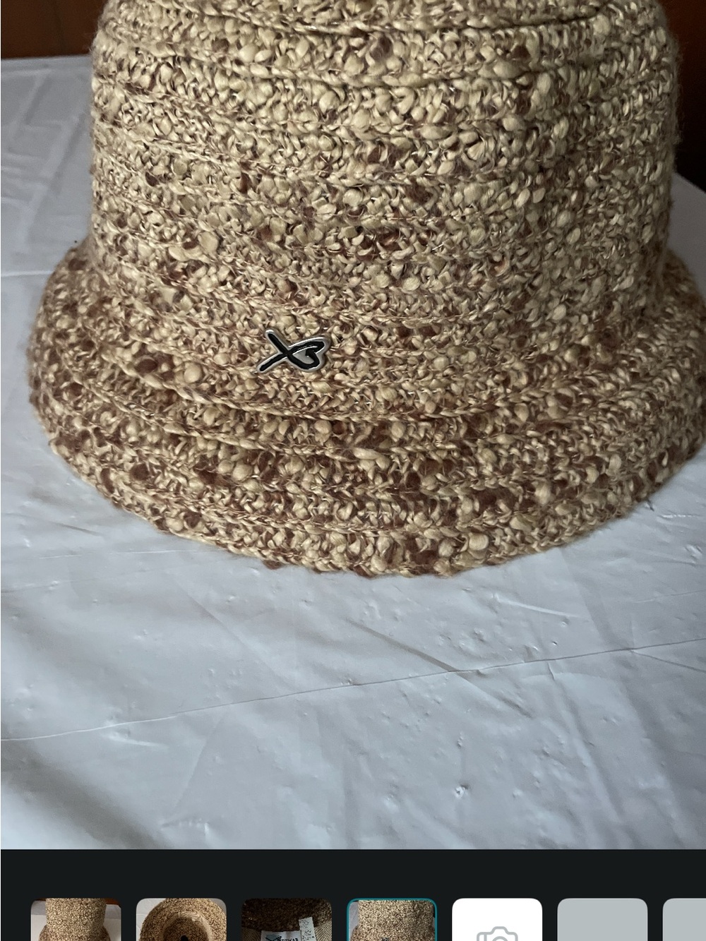 betmar Two-Tone Woven Bucket Hat in Beige and Brown